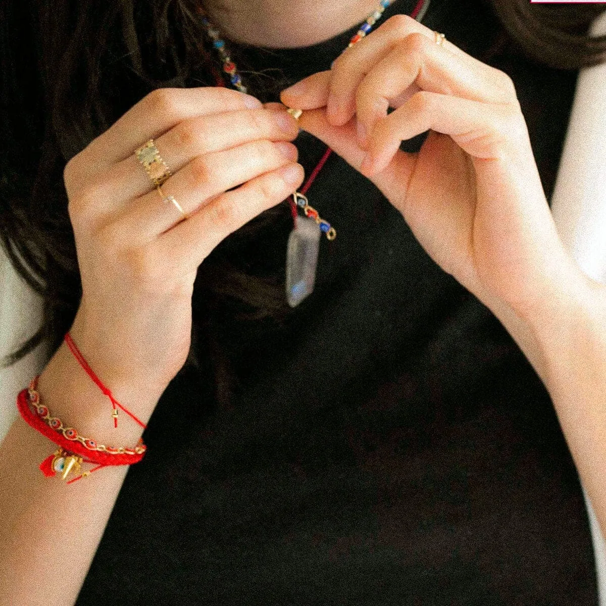 Clear Quartz Red String Necklace