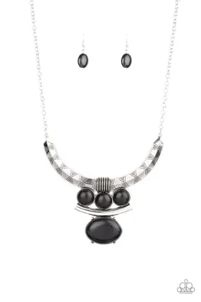 Commander In CHIEFETTE Black Stone and Silver Necklace - Paparazzi Accessories