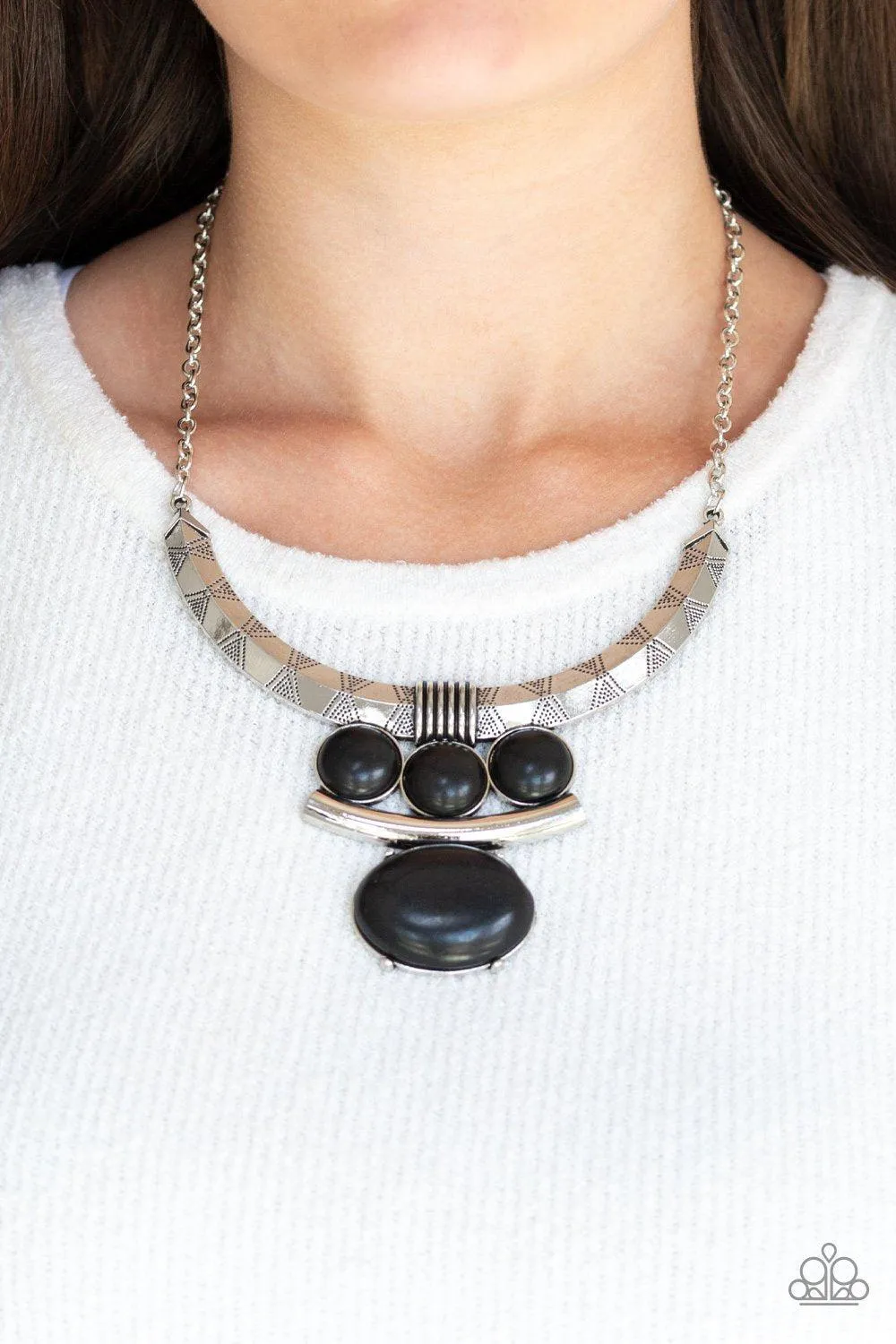 Commander In CHIEFETTE Black Stone and Silver Necklace - Paparazzi Accessories