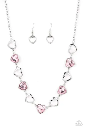 Contemporary Cupid Pink Rhinestone Heart Necklace - Paparazzi Accessories