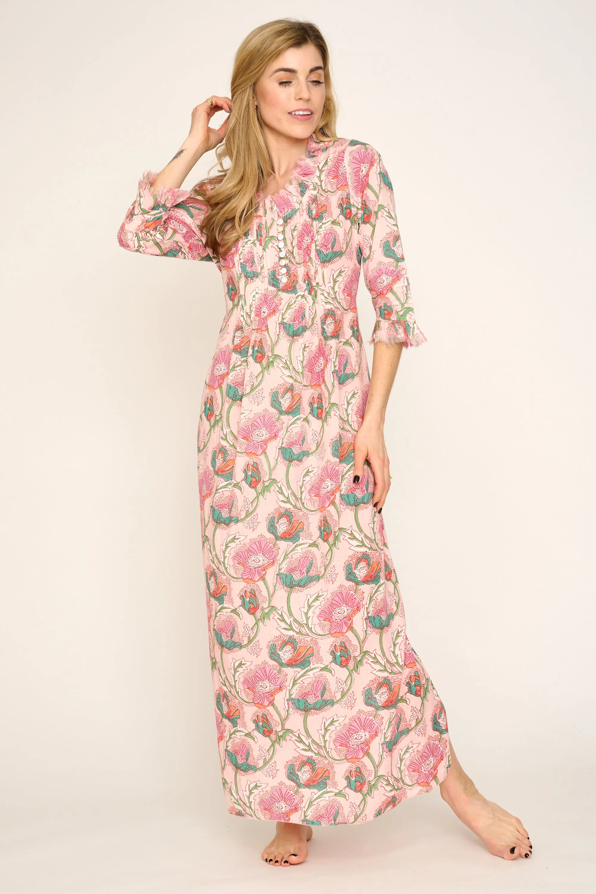 Cotton Annabel Maxi Dress in Peachy Floral