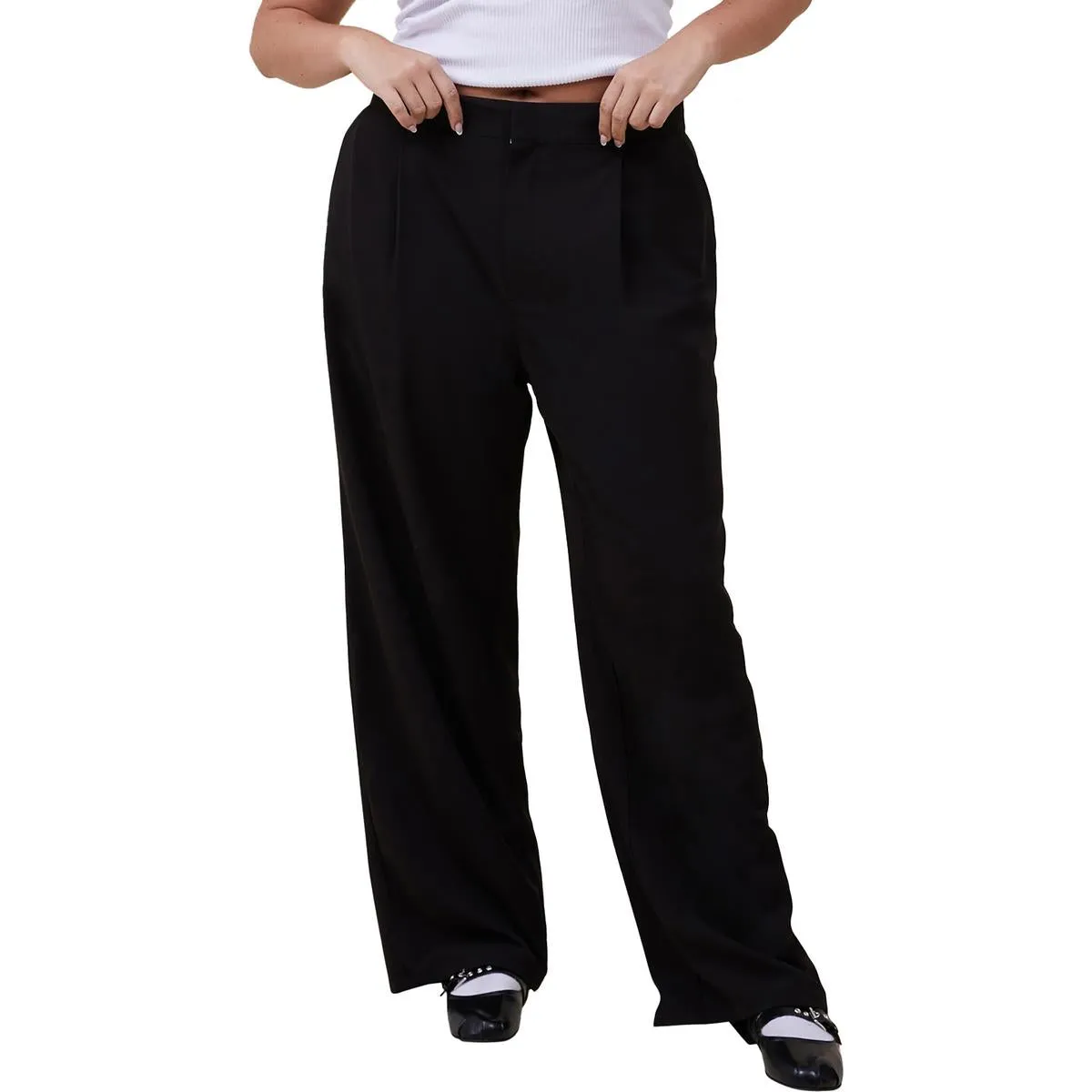 Cotton On Womens High Rise Pleated Wide Leg Pants