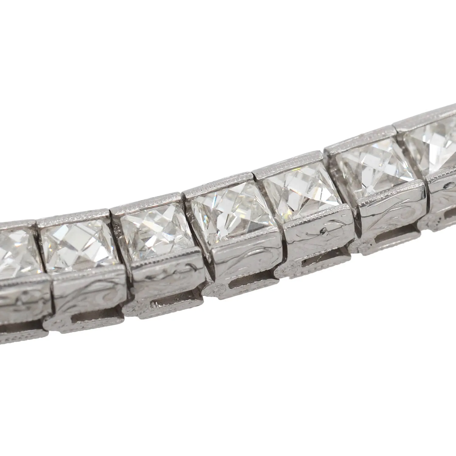 Custom Art Deco Style Platinum   French Cut Diamond Line Bracelet 20.90ctw