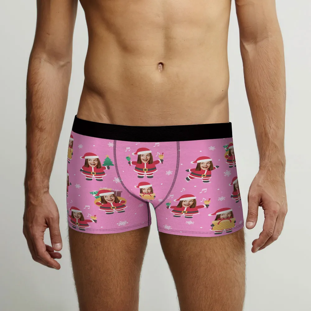 Custom Face Christmas Santa Pink Boxer Briefs Personalised Funny Christmas Gift