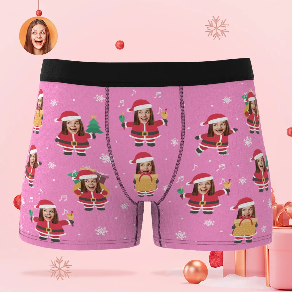 Custom Face Christmas Santa Pink Boxer Briefs Personalised Funny Christmas Gift