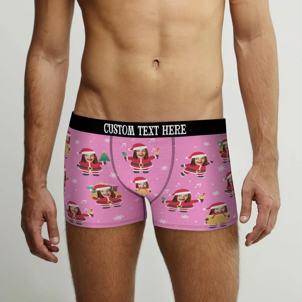 Custom Face Christmas Santa Pink Boxer Briefs Personalised Funny Christmas Gift