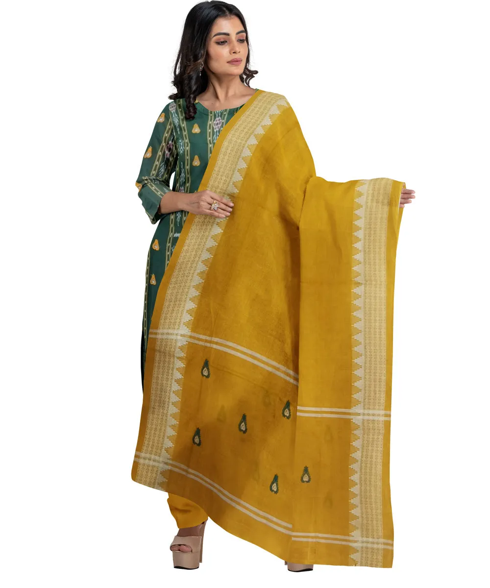 Dark green mustard handwoven cotton nuapatna dress material