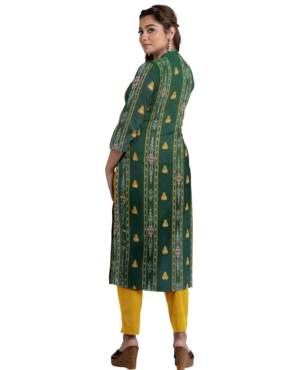 Dark green mustard handwoven cotton nuapatna dress material