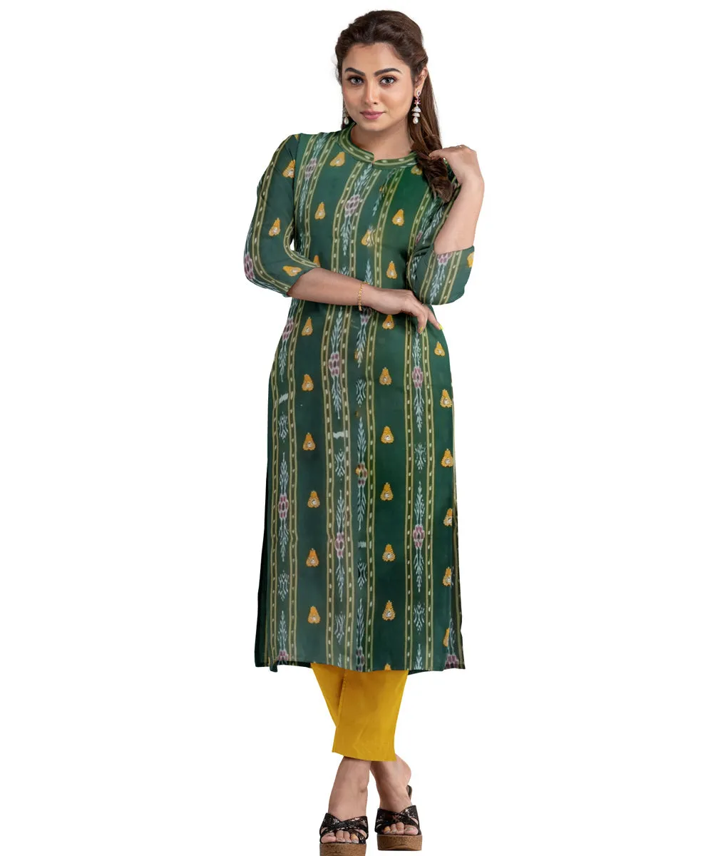 Dark green mustard handwoven cotton nuapatna dress material