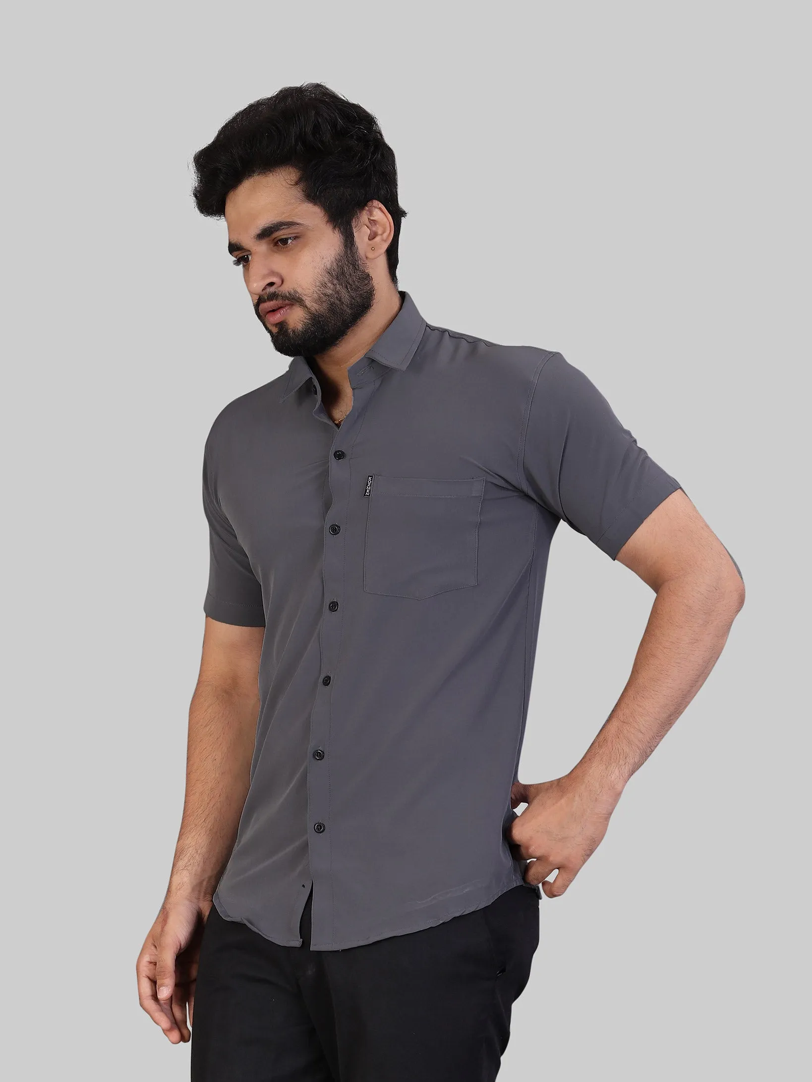 Dark Grey Expandable Short Sleeve Shirt