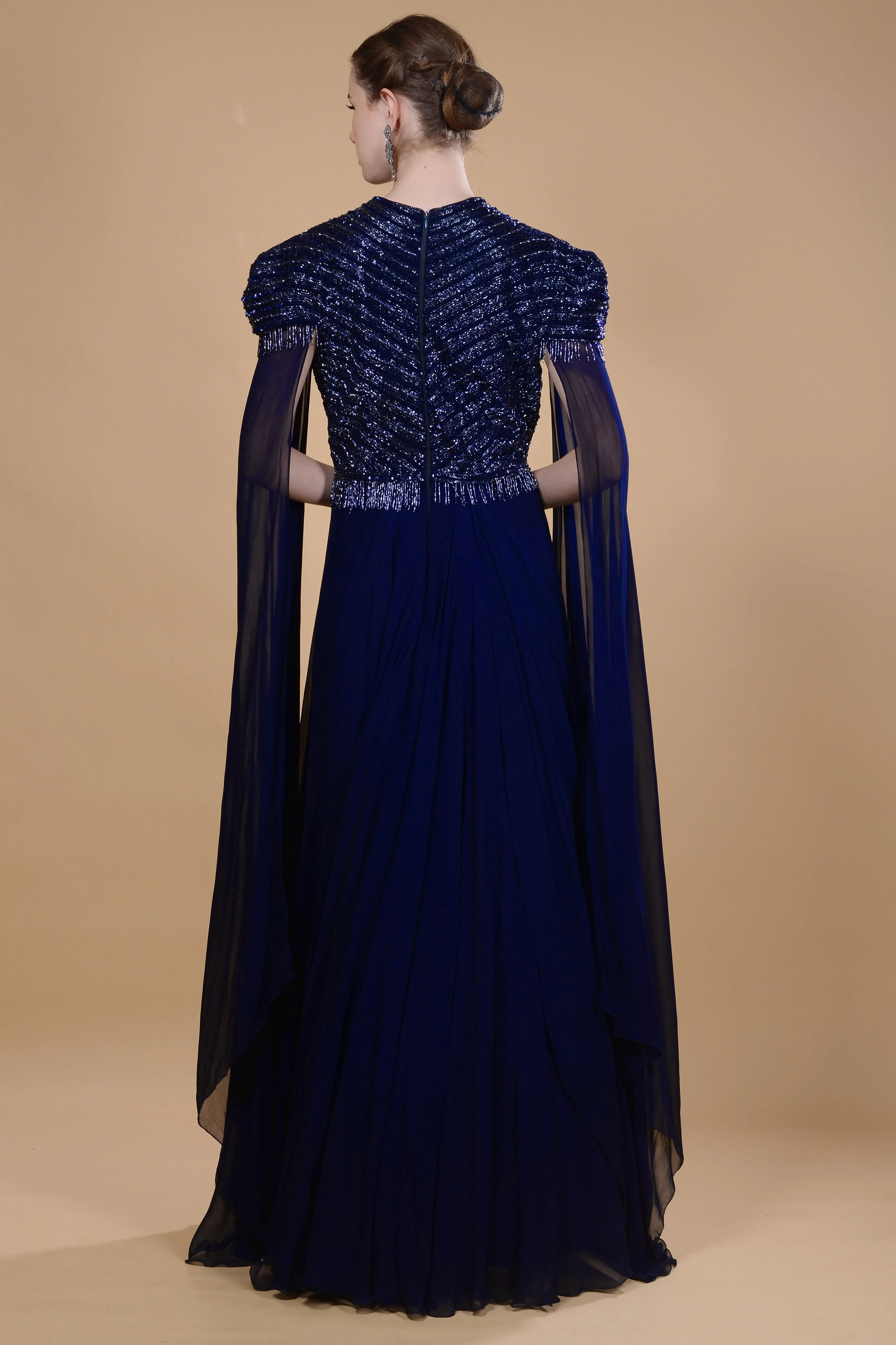 Dark navy blue gown.