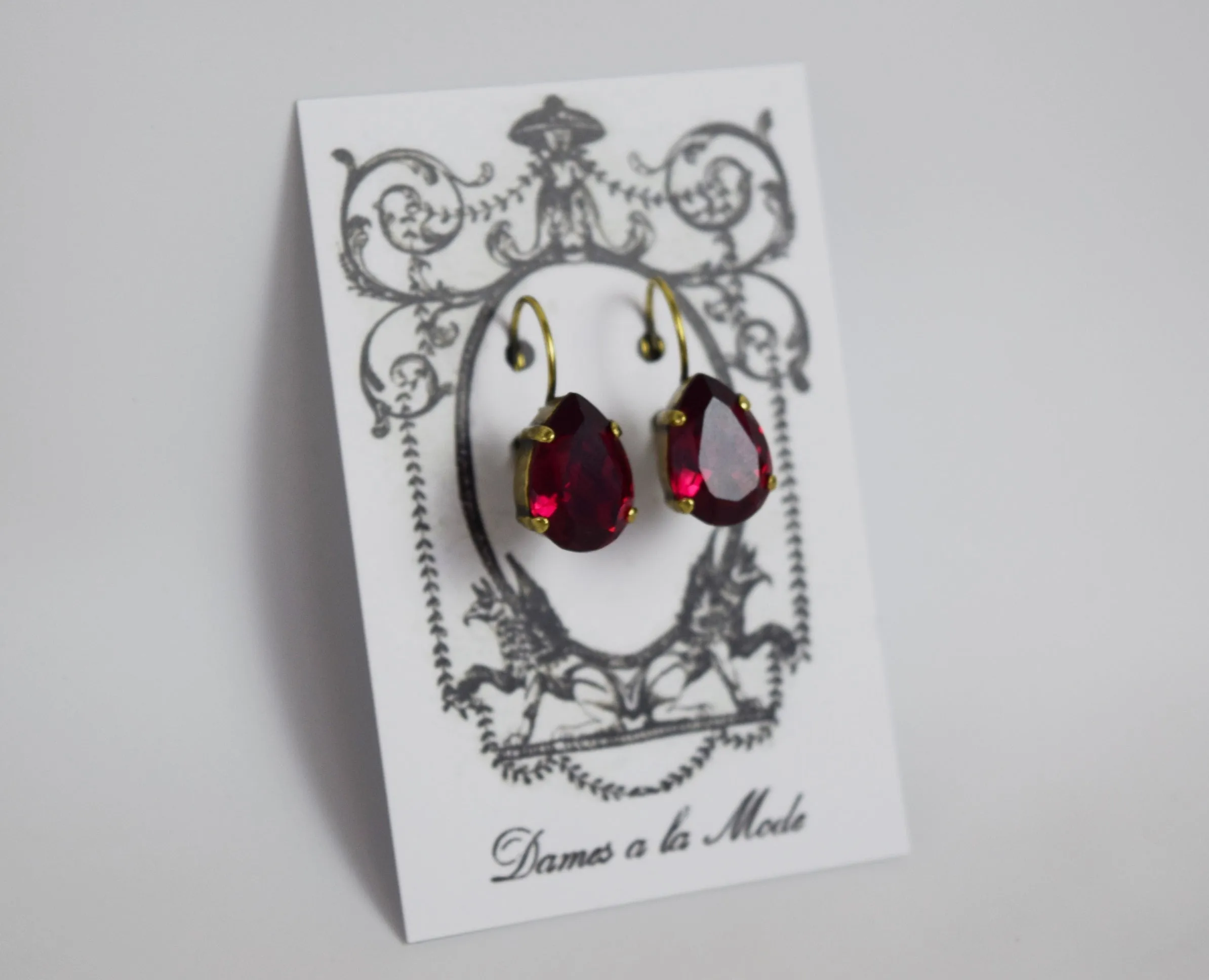 Dark Pink Swarovski Teardrop Earrings - Medium Teardrop