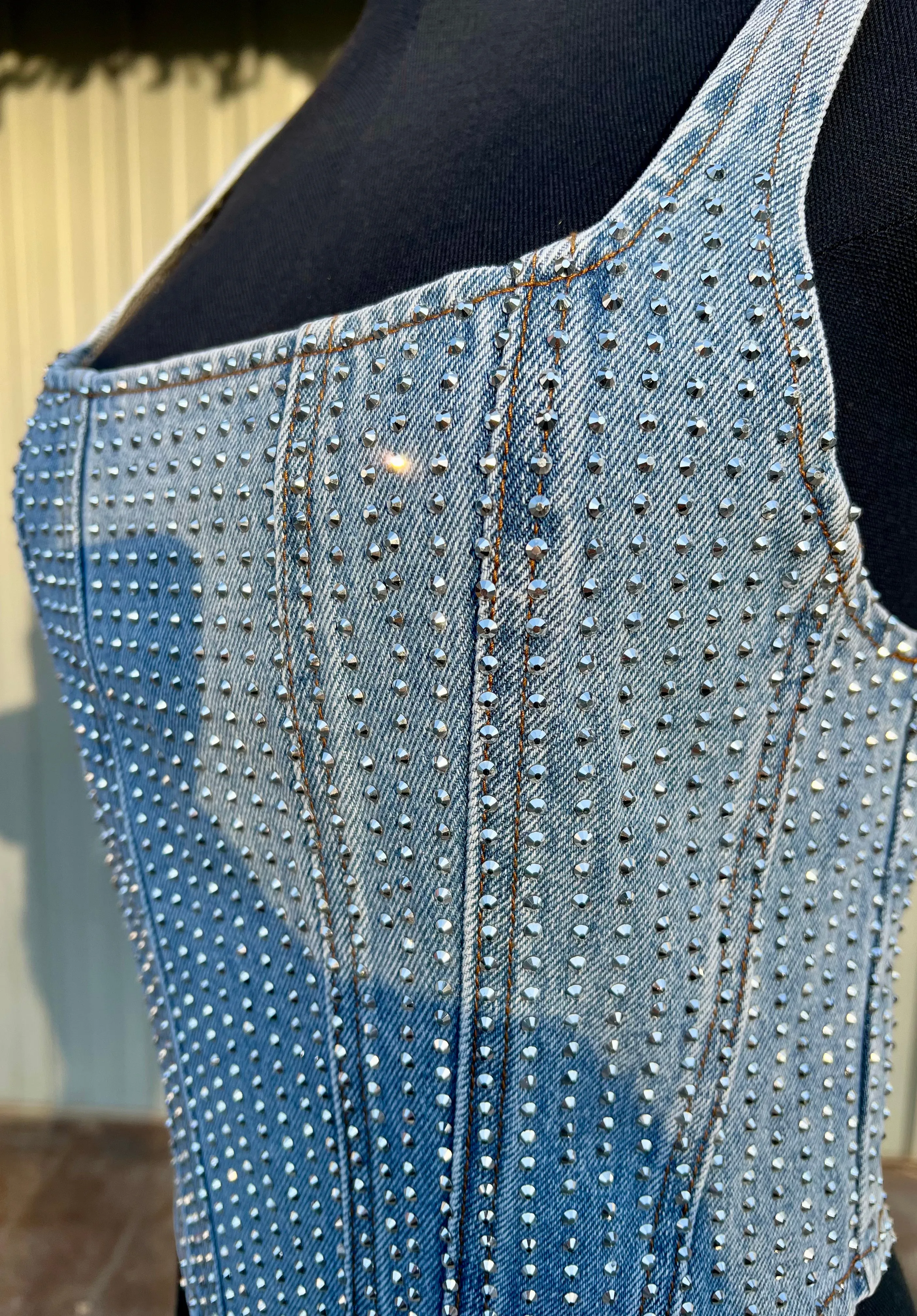 Denim Crystal Corset Top