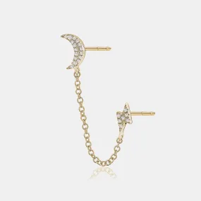 Diamond Lightning Bolt and Moon Chain Earring