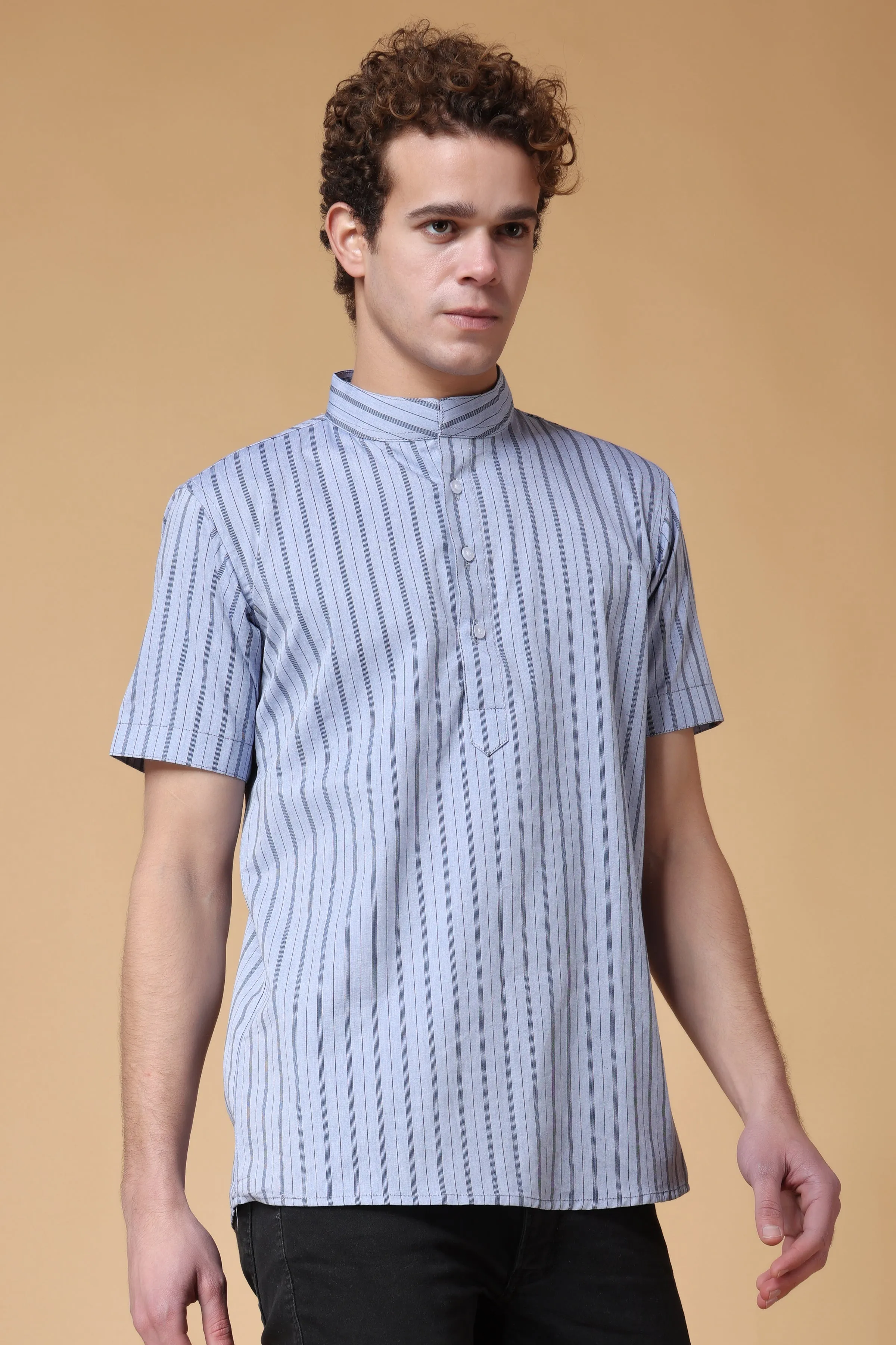 Dusty Grey Striped Kurta