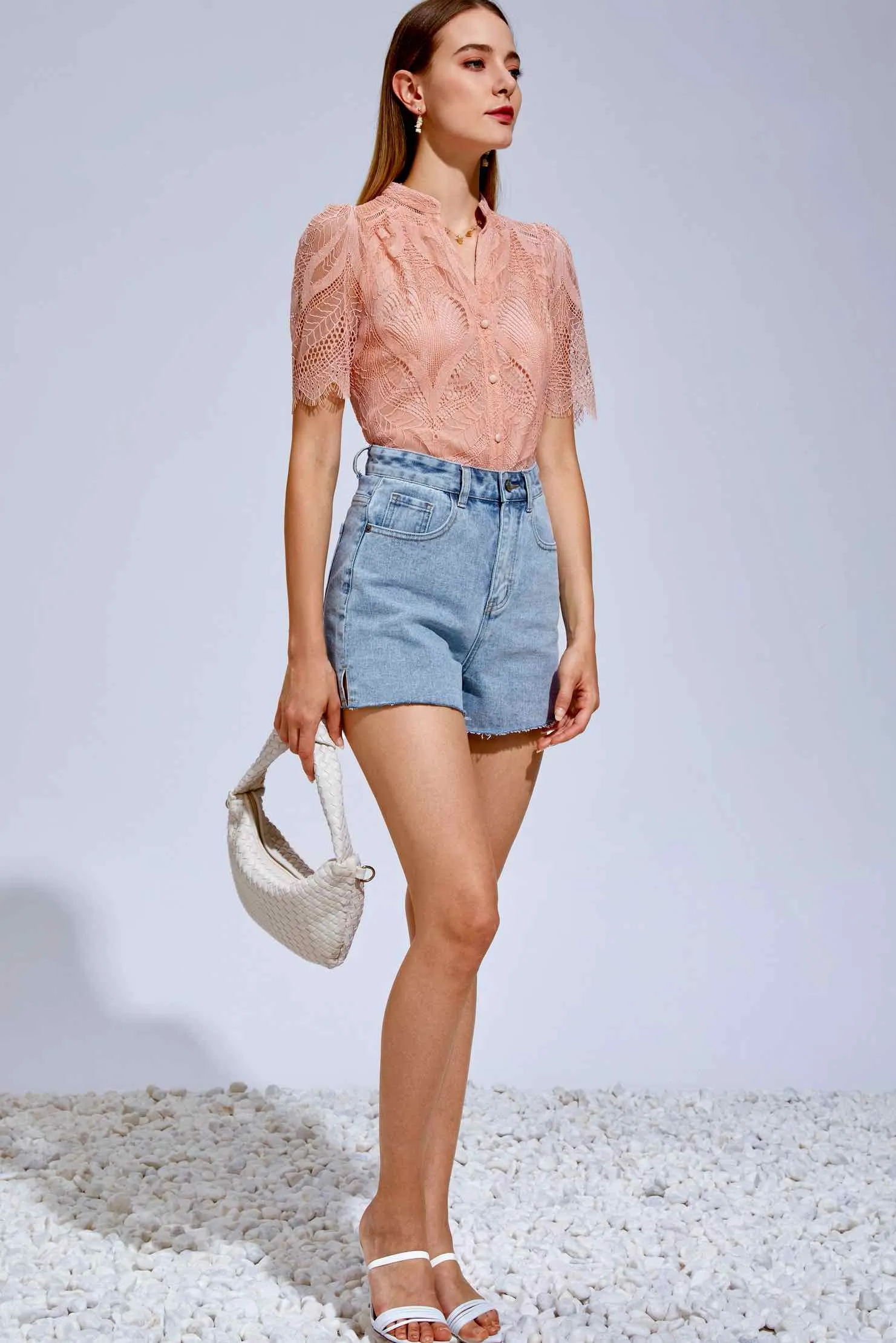 Ella lace Blouse - Salmon Pink