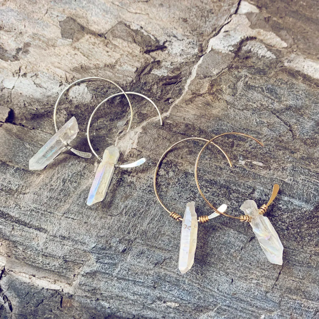 ethereal // angel aura crystal sterling silver or 14kt gold-filled open hoop earrings