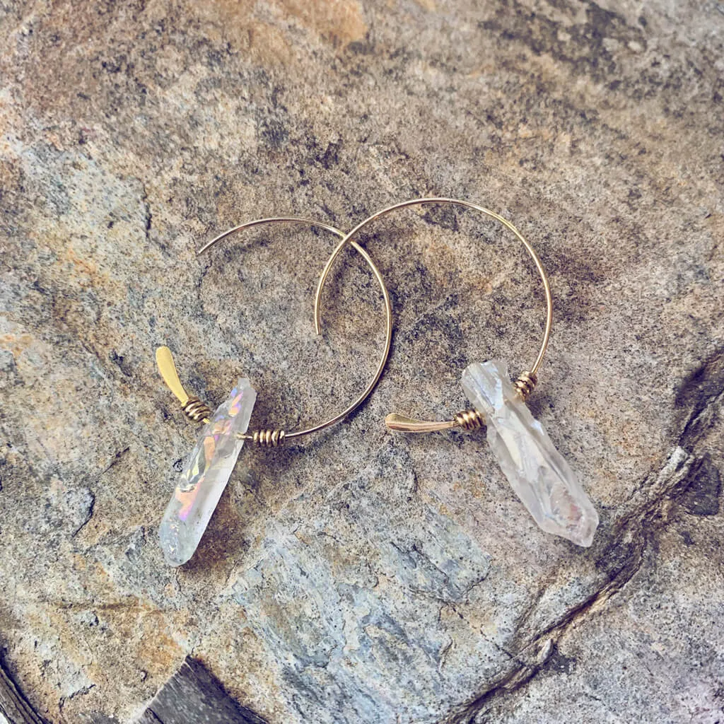 ethereal // angel aura crystal sterling silver or 14kt gold-filled open hoop earrings