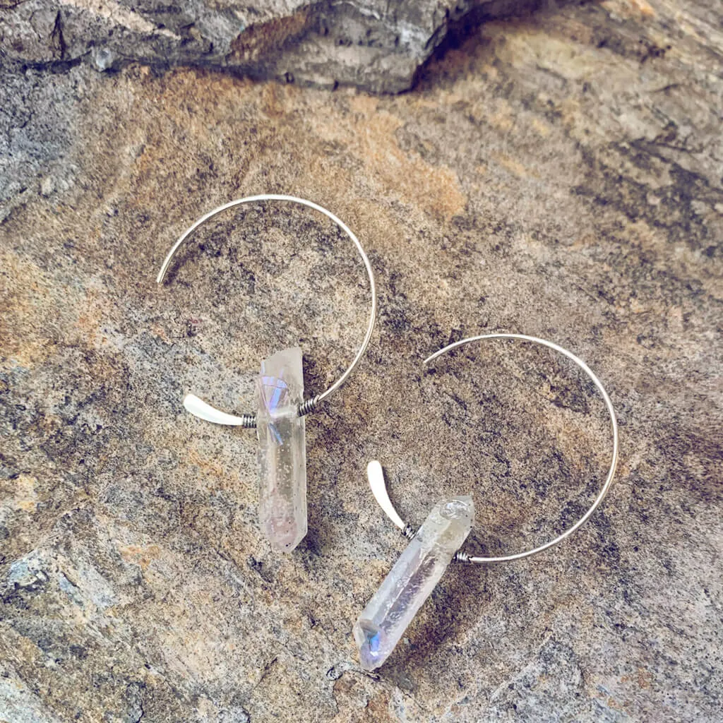 ethereal // angel aura crystal sterling silver or 14kt gold-filled open hoop earrings