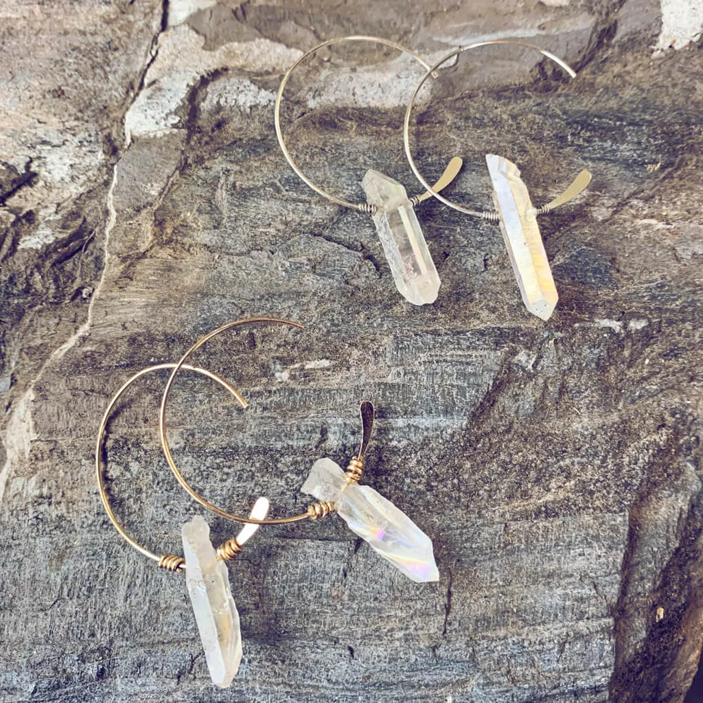 ethereal // angel aura crystal sterling silver or 14kt gold-filled open hoop earrings