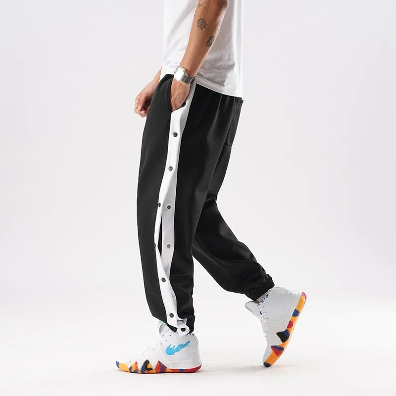 Foesce -new men hip hop pants side buttons men's elastic waist loose style men joggers trousers