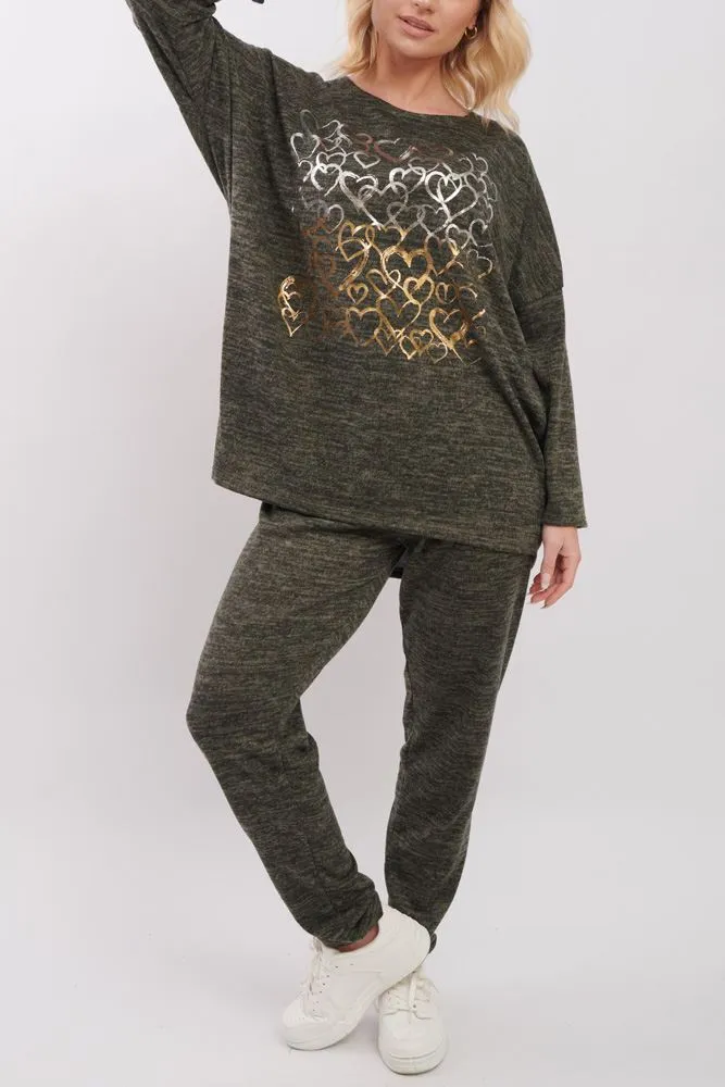 Foil Heart Pattern Co-Ord Loungewear