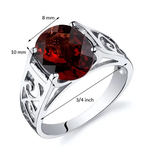 Garnet Solitaire Ring Sterling Silver Oval Cut 3 Carats Size 6