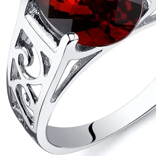 Garnet Solitaire Ring Sterling Silver Oval Cut 3 Carats Size 6