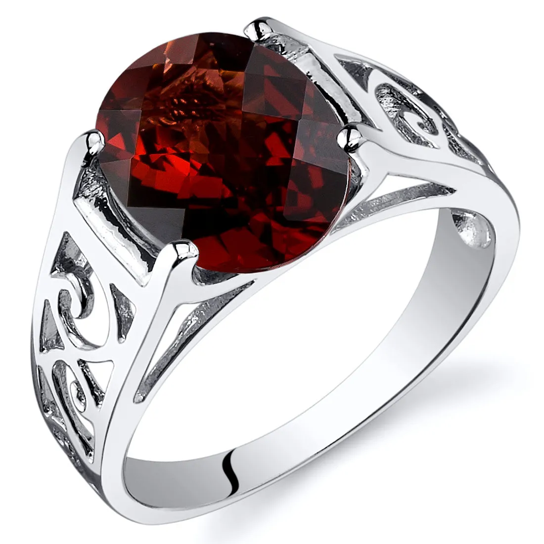 Garnet Solitaire Ring Sterling Silver Oval Cut 3 Carats Size 6