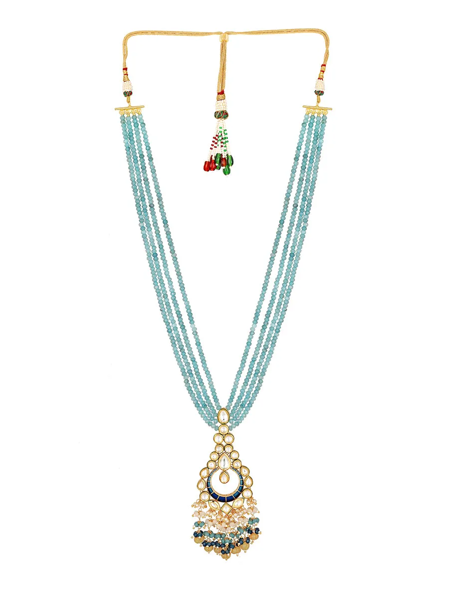 Golden and Royal Blue Hand-paint meena, Kundan Polki Necklace Set