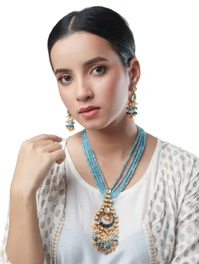 Golden and Royal Blue Hand-paint meena, Kundan Polki Necklace Set