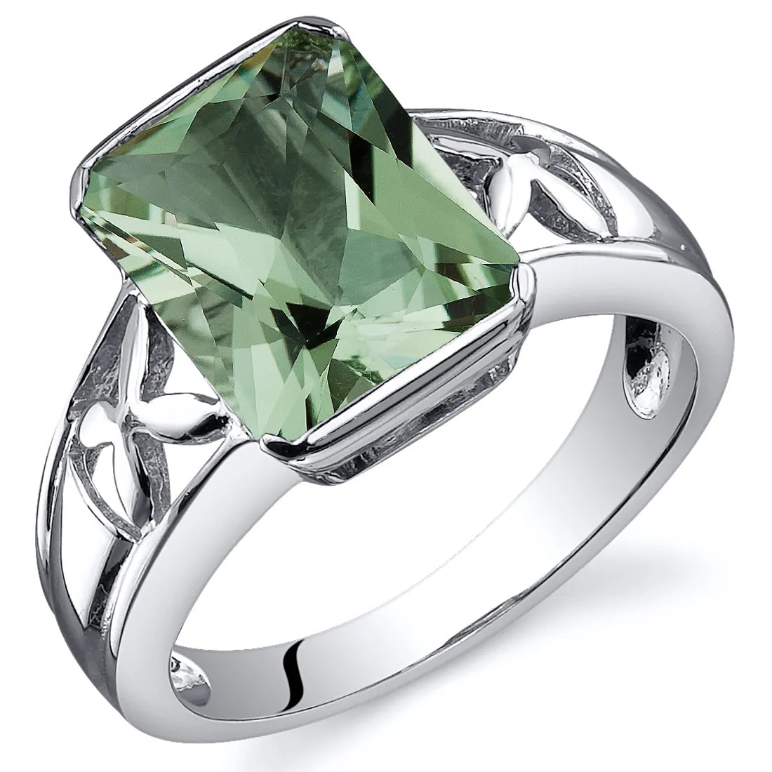 Green Amethyst Radiant Cut Sterling Silver Ring Size 9