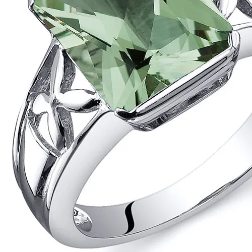 Green Amethyst Radiant Cut Sterling Silver Ring Size 9