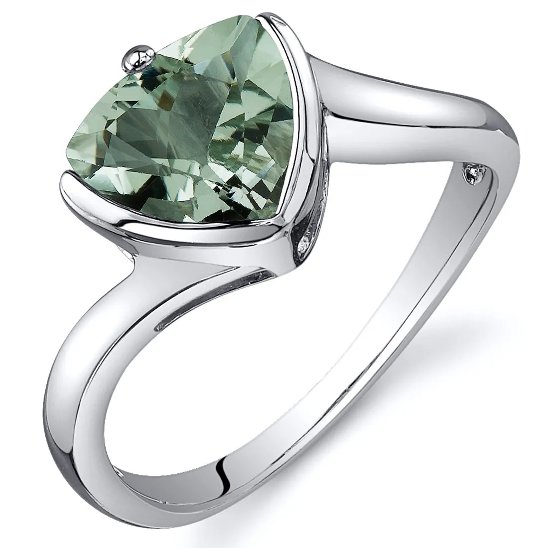 Green Amethyst Trillion Sterling Silver Ring Size 6