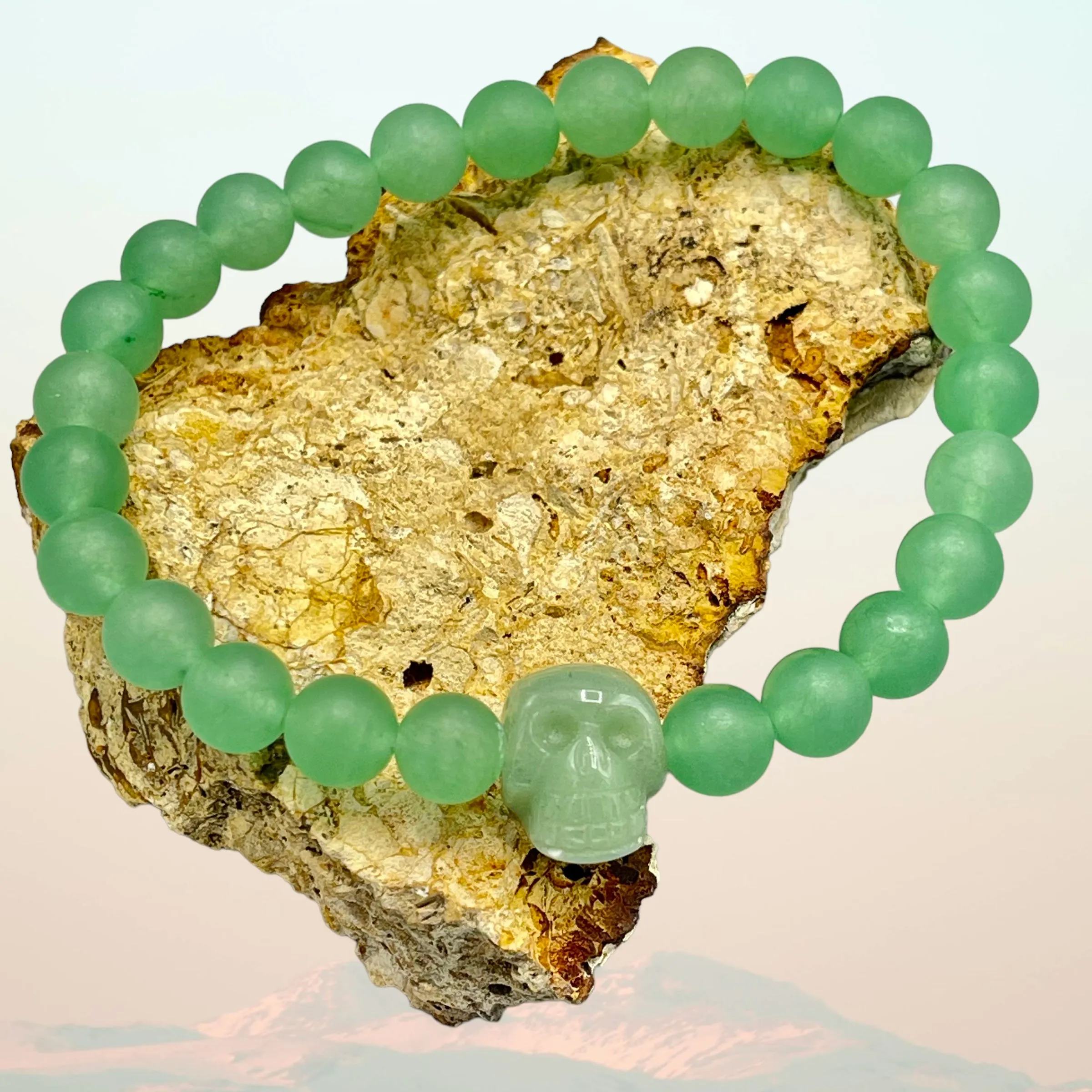 Green Aventurine Skull and Green Agate Bracelet