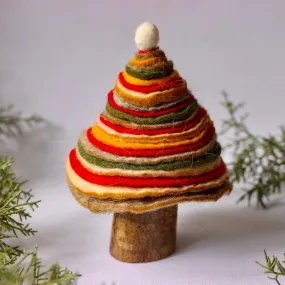 Hand Felted Christmas Tree on Olive Wood | Holiday Decoration