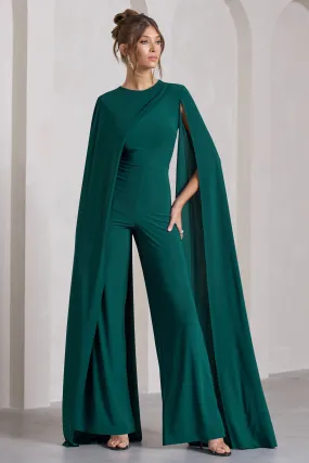 Harley | Bottle Green Straight-Leg Jumpsuit With Cape Sleeves