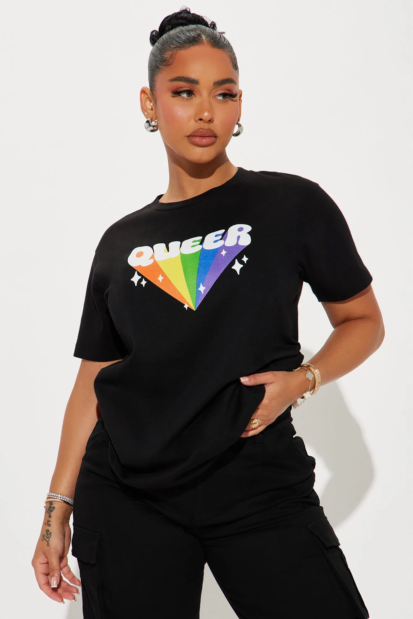 Here And Queer Rainbow Tee - Black