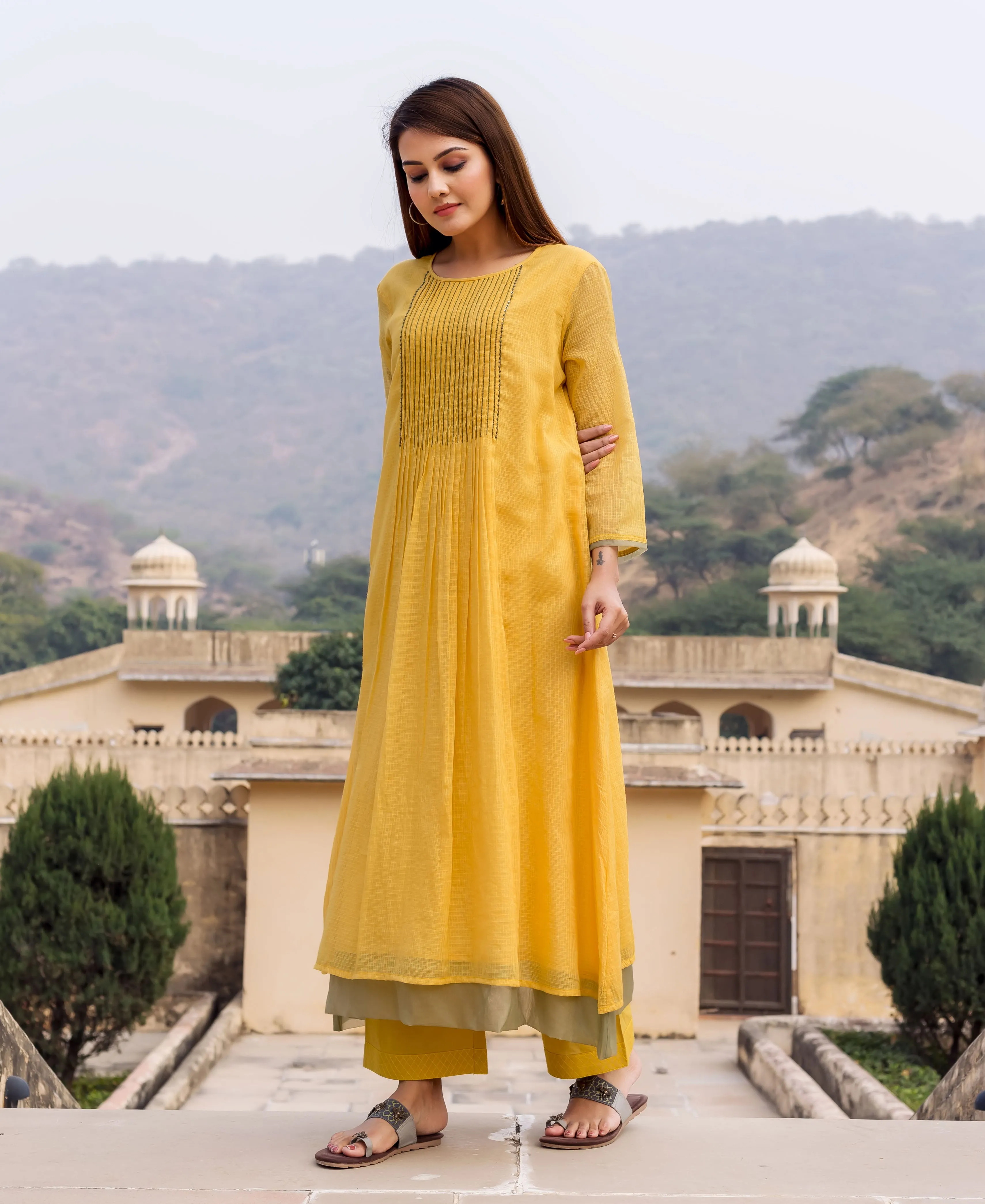 Honey Yellow Embroidered Kurta