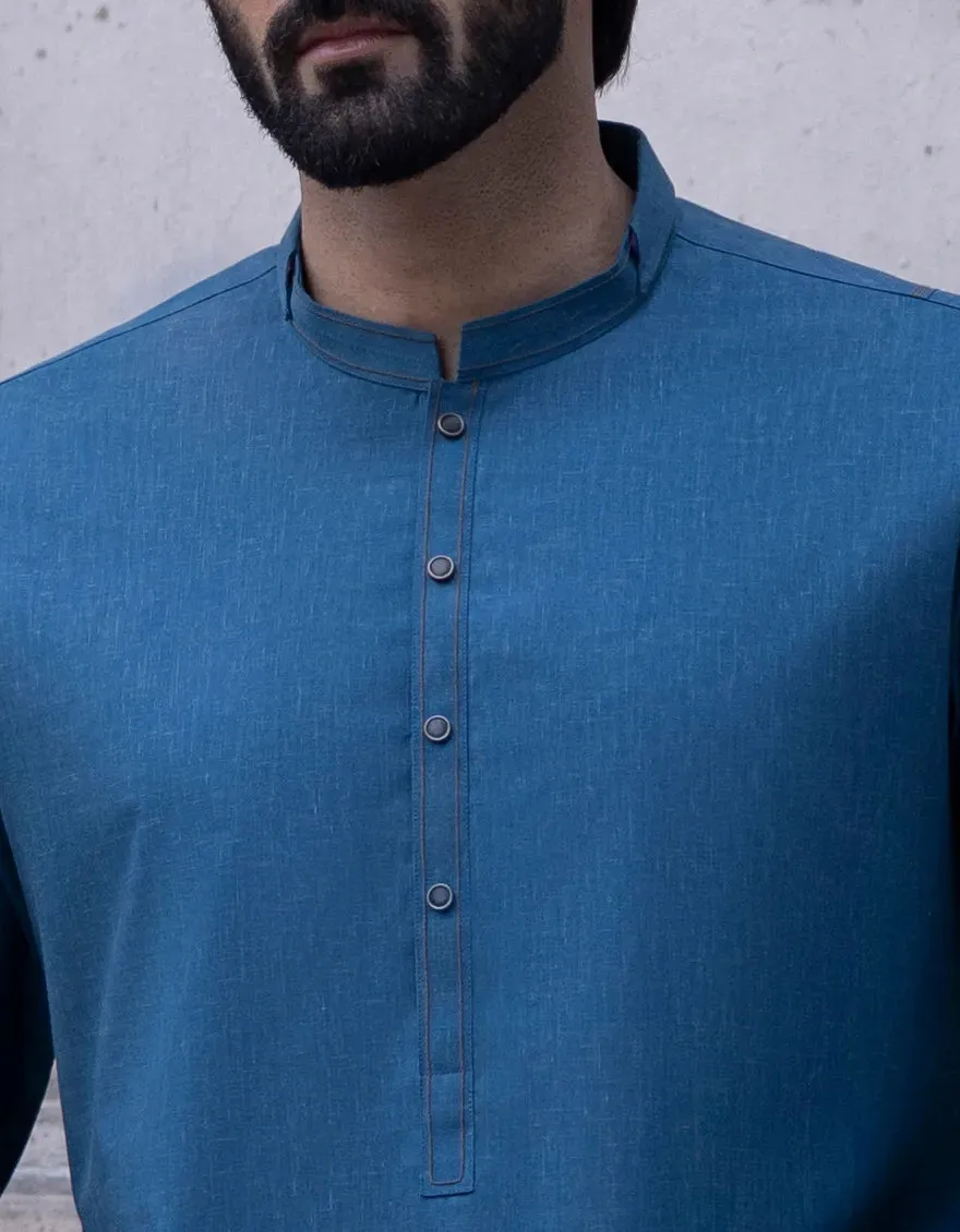 J. Mens Teal Blended Shalwar Kameez