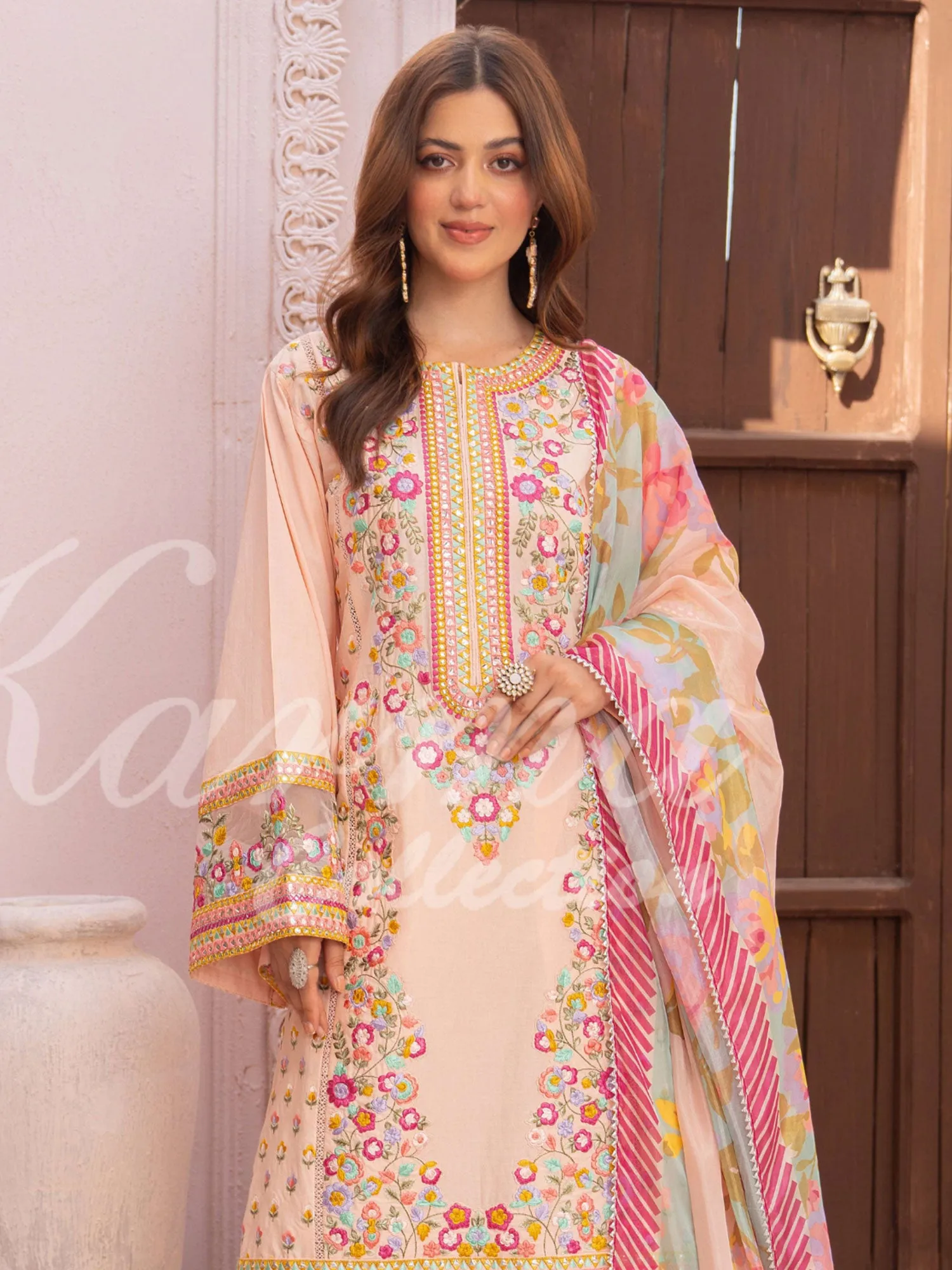 Karma Collection "Naqsh" Pink Cotton Embroidered Suit (KC1352)