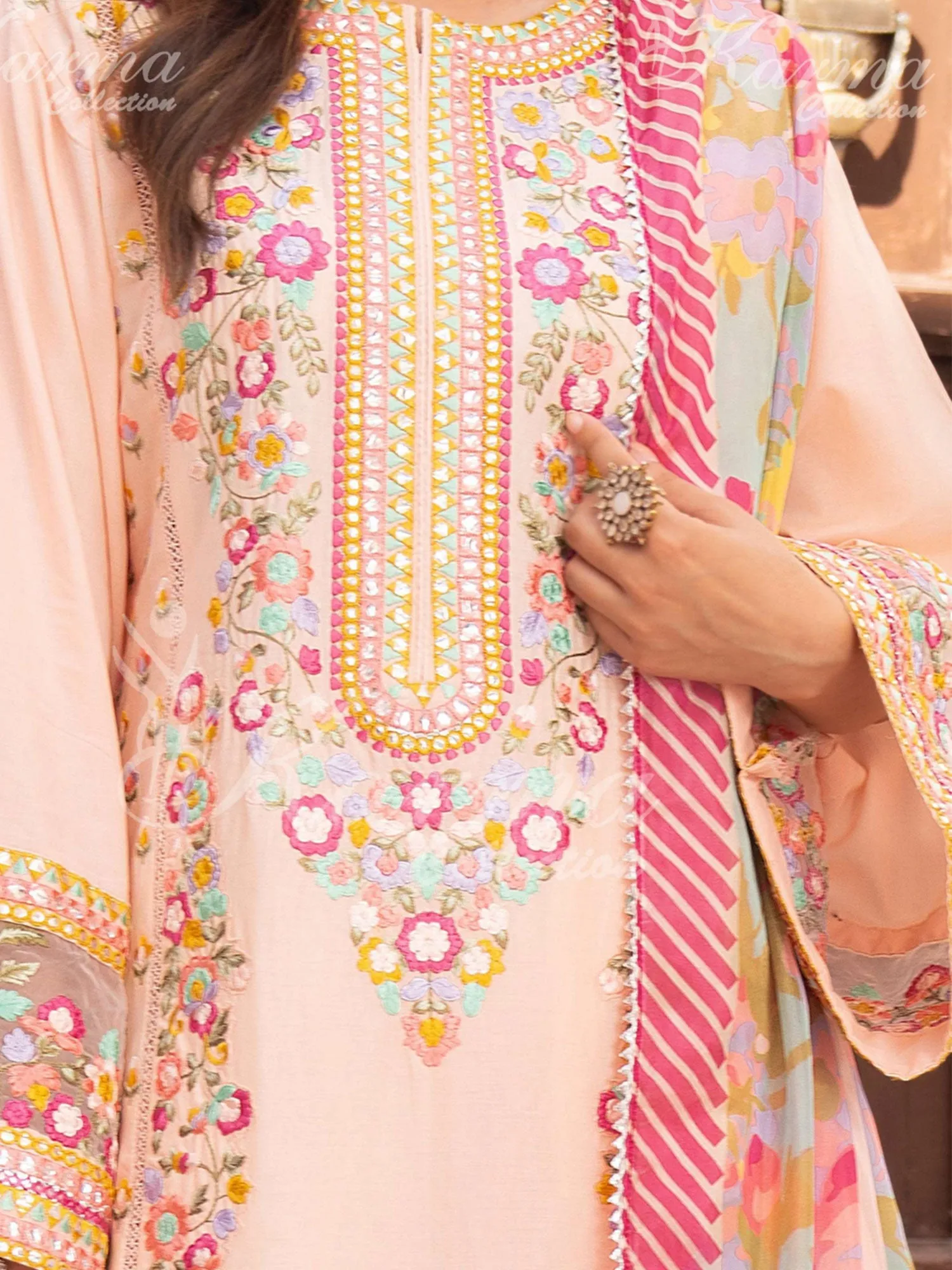 Karma Collection "Naqsh" Pink Cotton Embroidered Suit (KC1352)