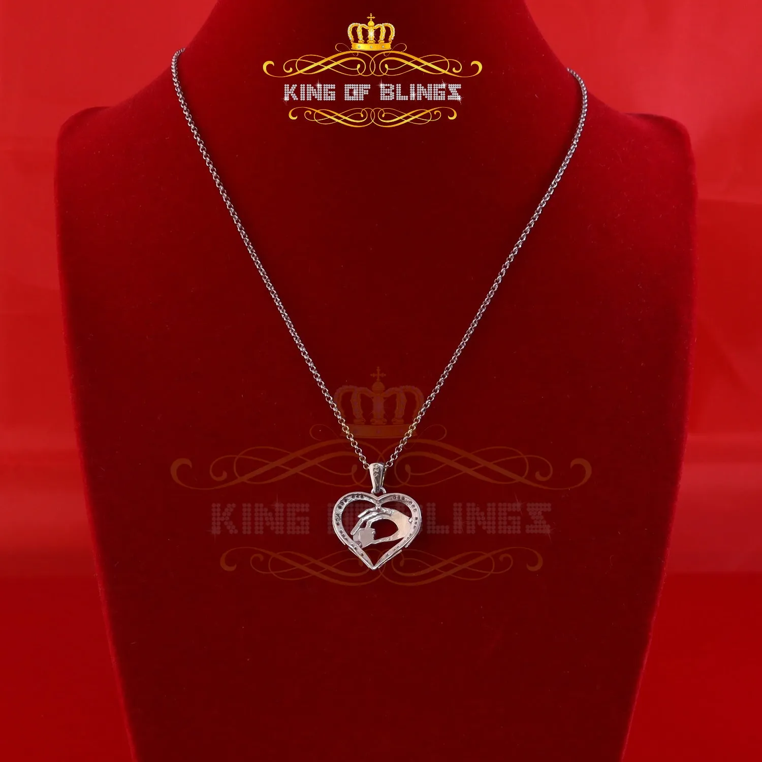 King Of Bling's Real 0.10CT Diamond Heart in MOM'S CARE Sterling Silver White Necklace Pendant