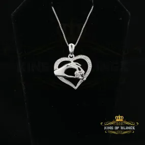 King Of Bling's Real 0.10CT Diamond Heart in MOM'S CARE Sterling Silver White Necklace Pendant