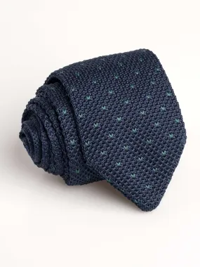 Knit Tie - Navy Blue With Green Dot