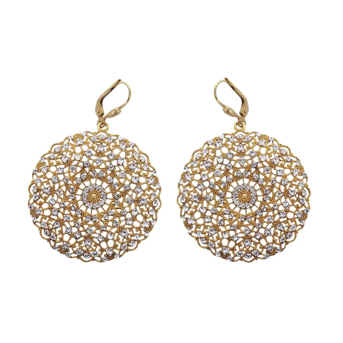 La Vie Parisienne Filigree Clear And Black Diamond Crystal Gold Earrings