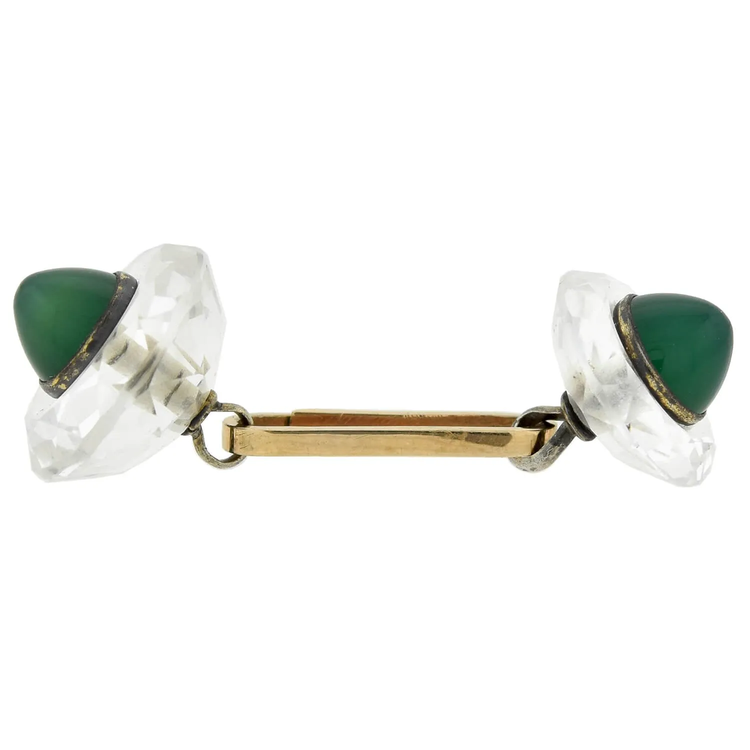 Late Art Deco 18kt/Sterling Faceted Rock Crystal   Chrysoprase Cufflinks