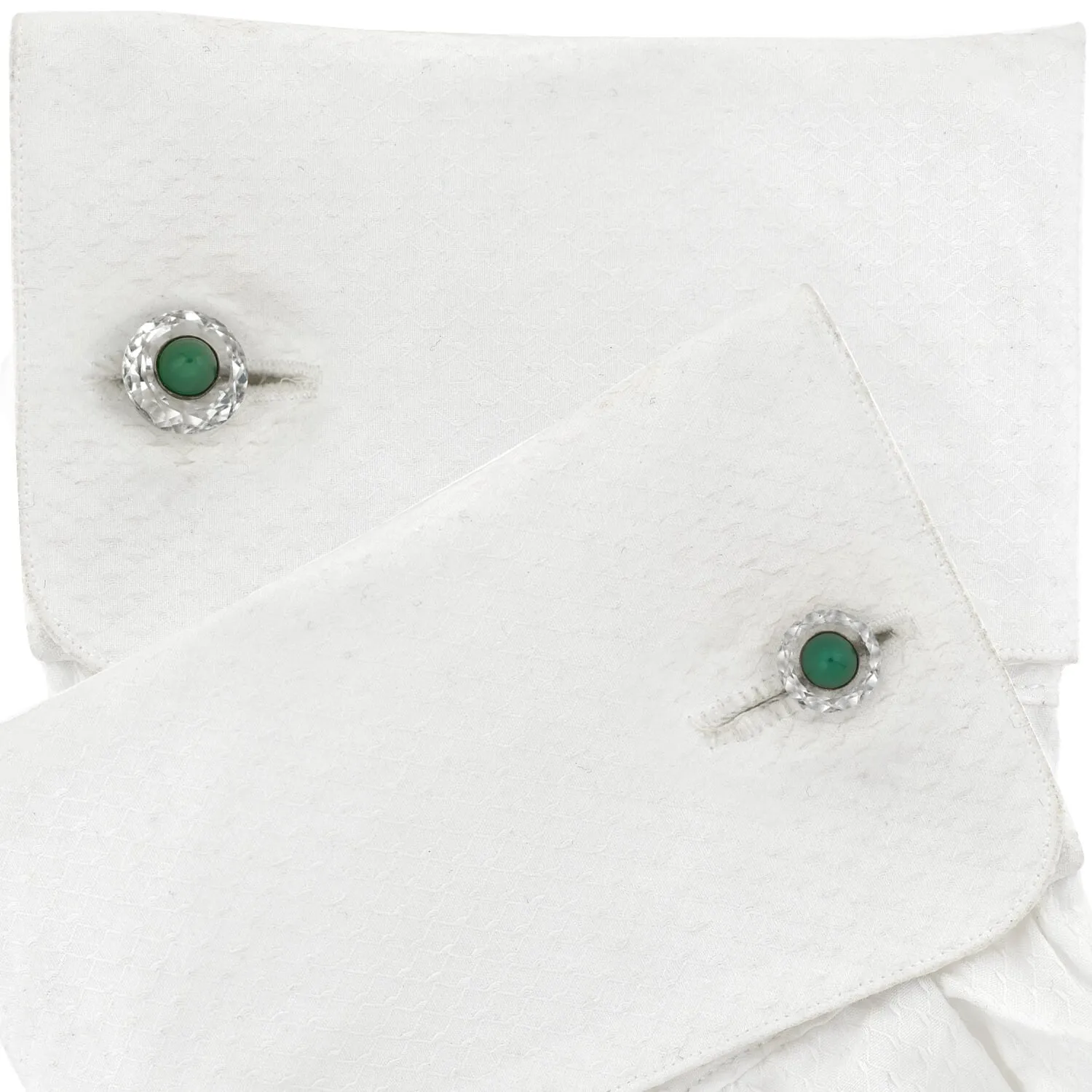 Late Art Deco 18kt/Sterling Faceted Rock Crystal   Chrysoprase Cufflinks