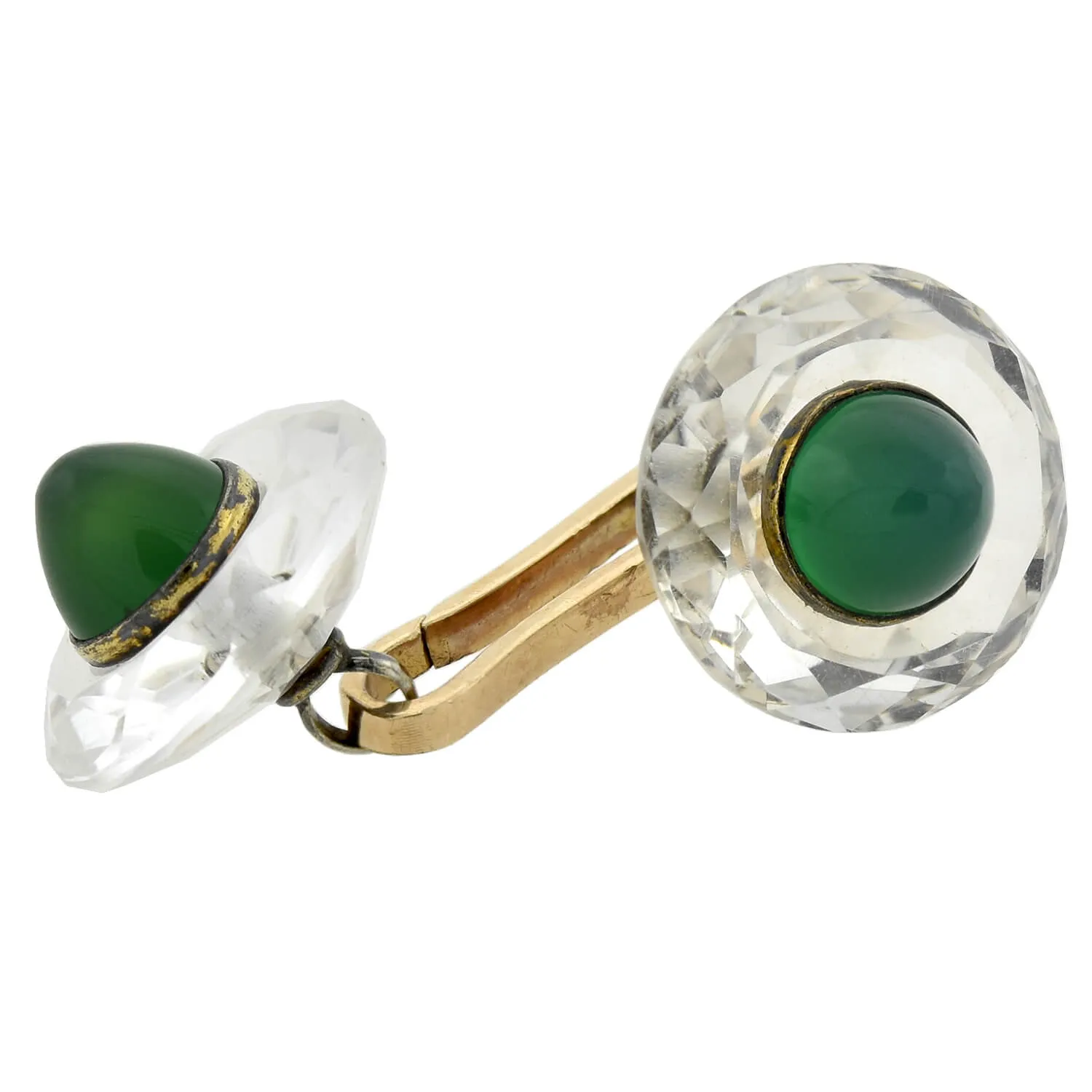 Late Art Deco 18kt/Sterling Faceted Rock Crystal   Chrysoprase Cufflinks