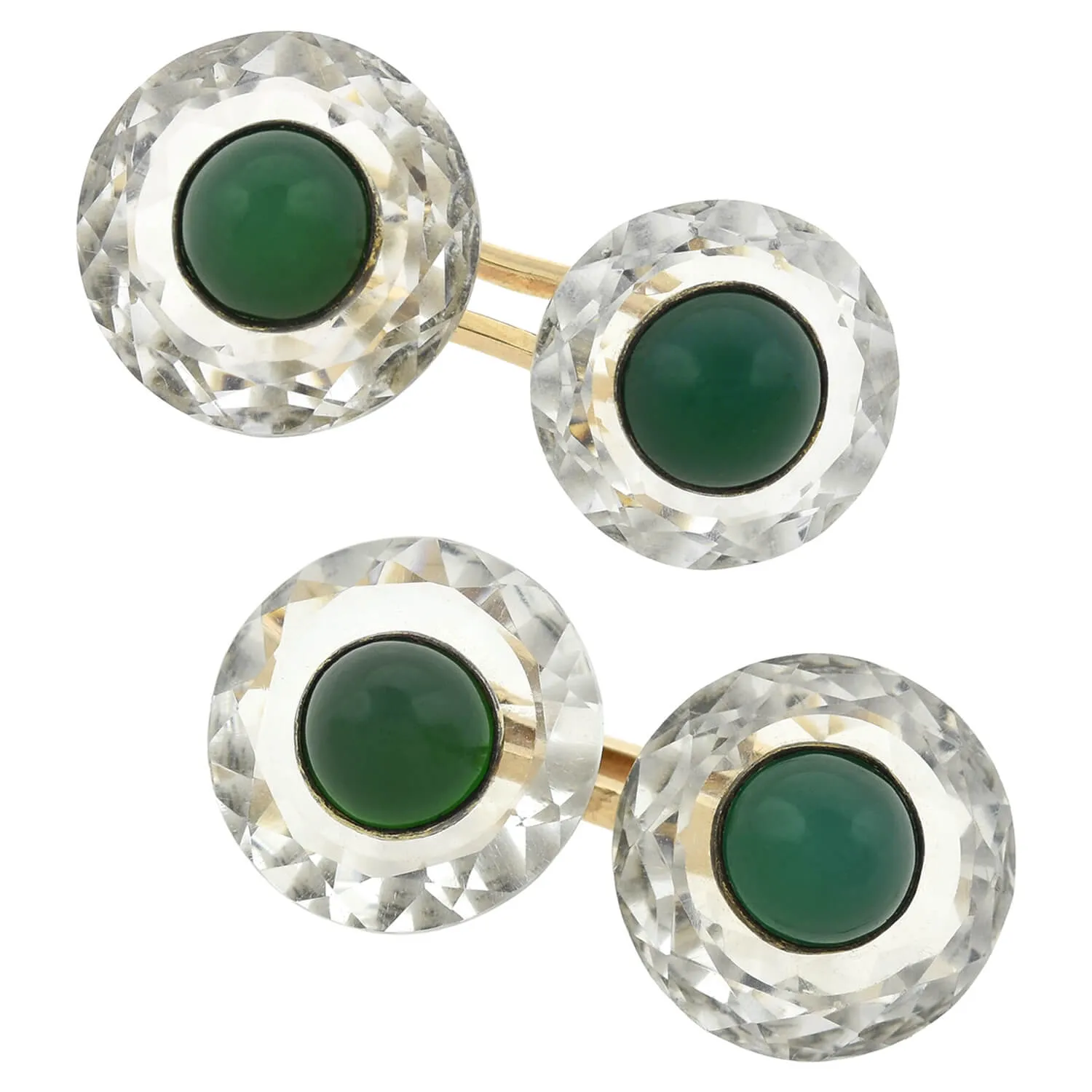 Late Art Deco 18kt/Sterling Faceted Rock Crystal   Chrysoprase Cufflinks